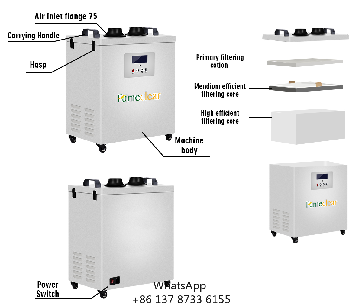 Industrial Laser Fume Extractor - CE-geprüfter tragbarer Rauchabsauger für die Schweißindustrie,